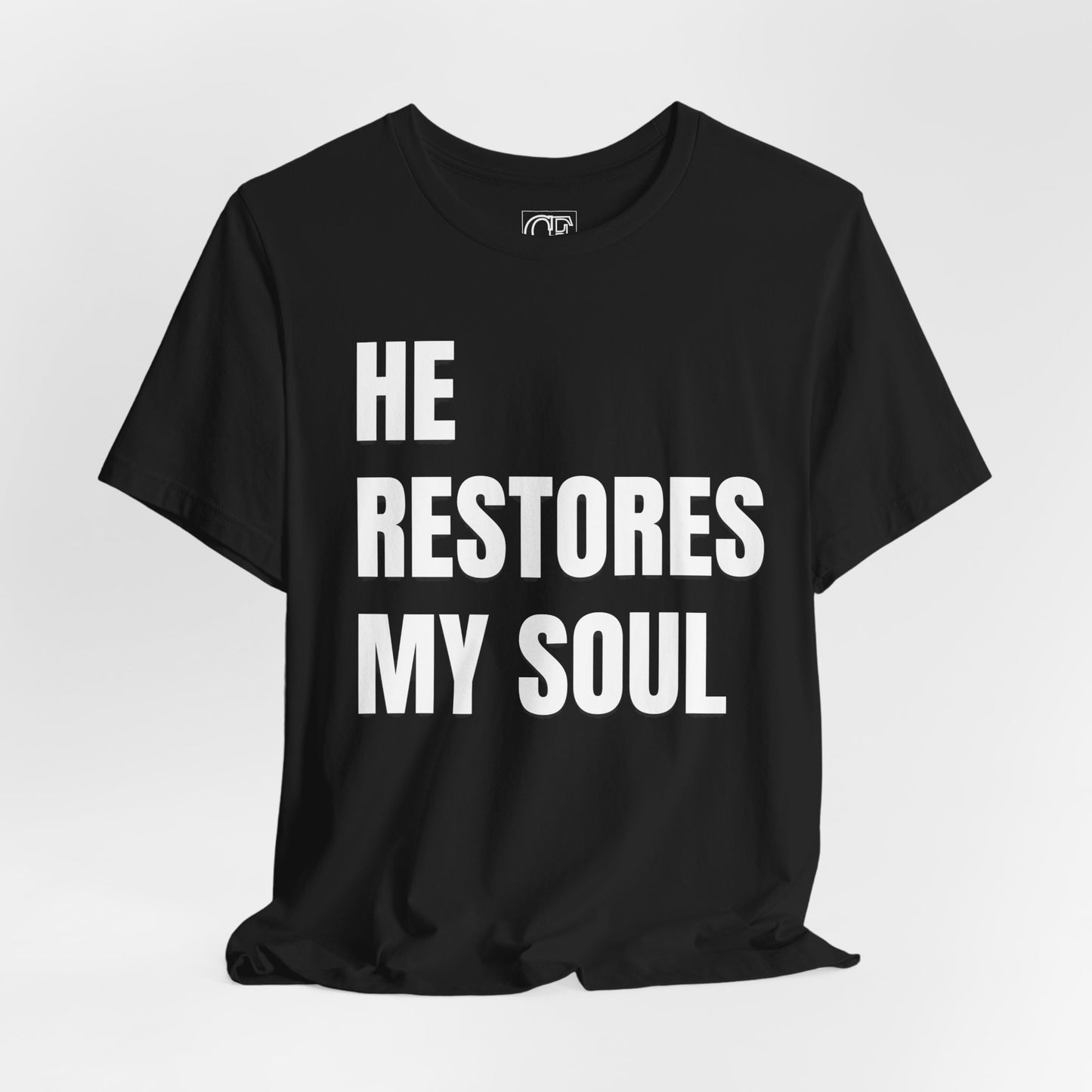 Inspirational Christian Tee - 'He Restores My Soul' Black Shirt