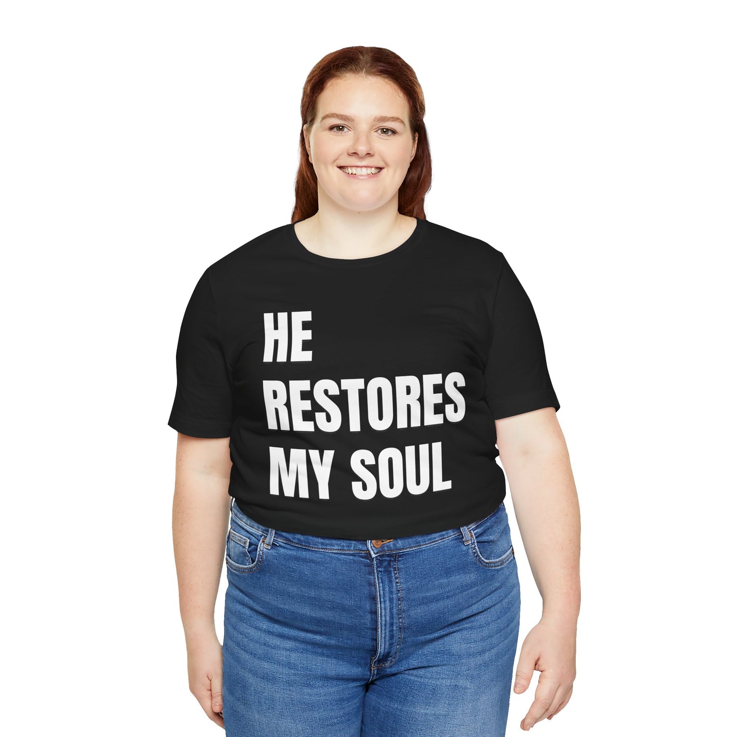 Inspirational Christian Tee - 'He Restores My Soul' Black Shirt